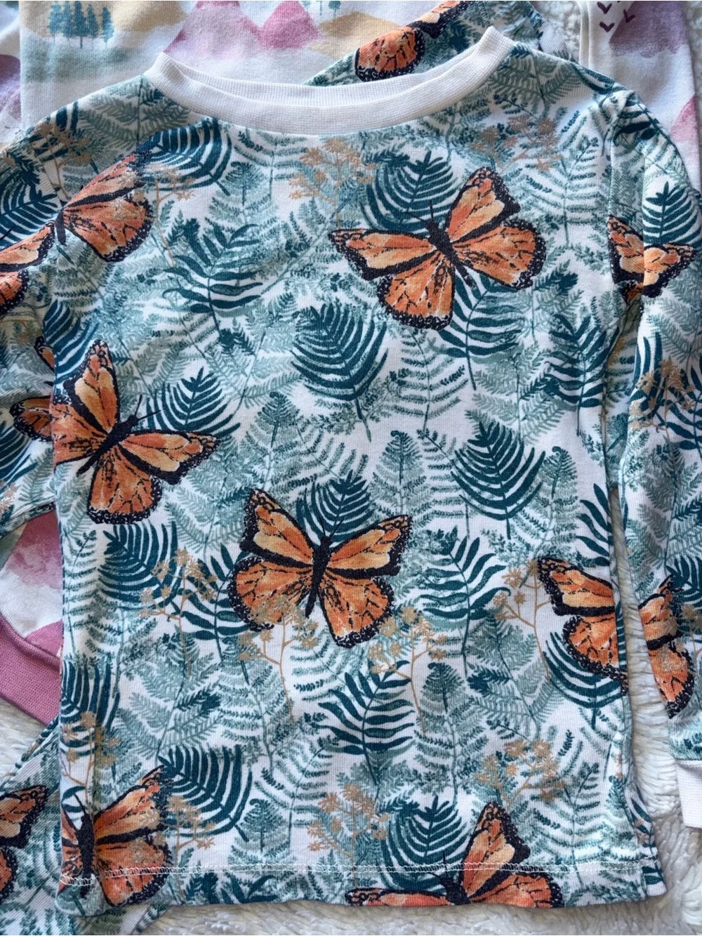 Two Burt’s Bees Kids Girls 2T Pajama Sets Organic Cotton Butterflies Watercolor